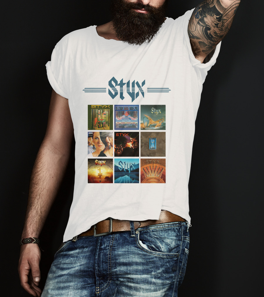 Styx Album Covers Compilation Featuring Iconic Band Art T-Shirt