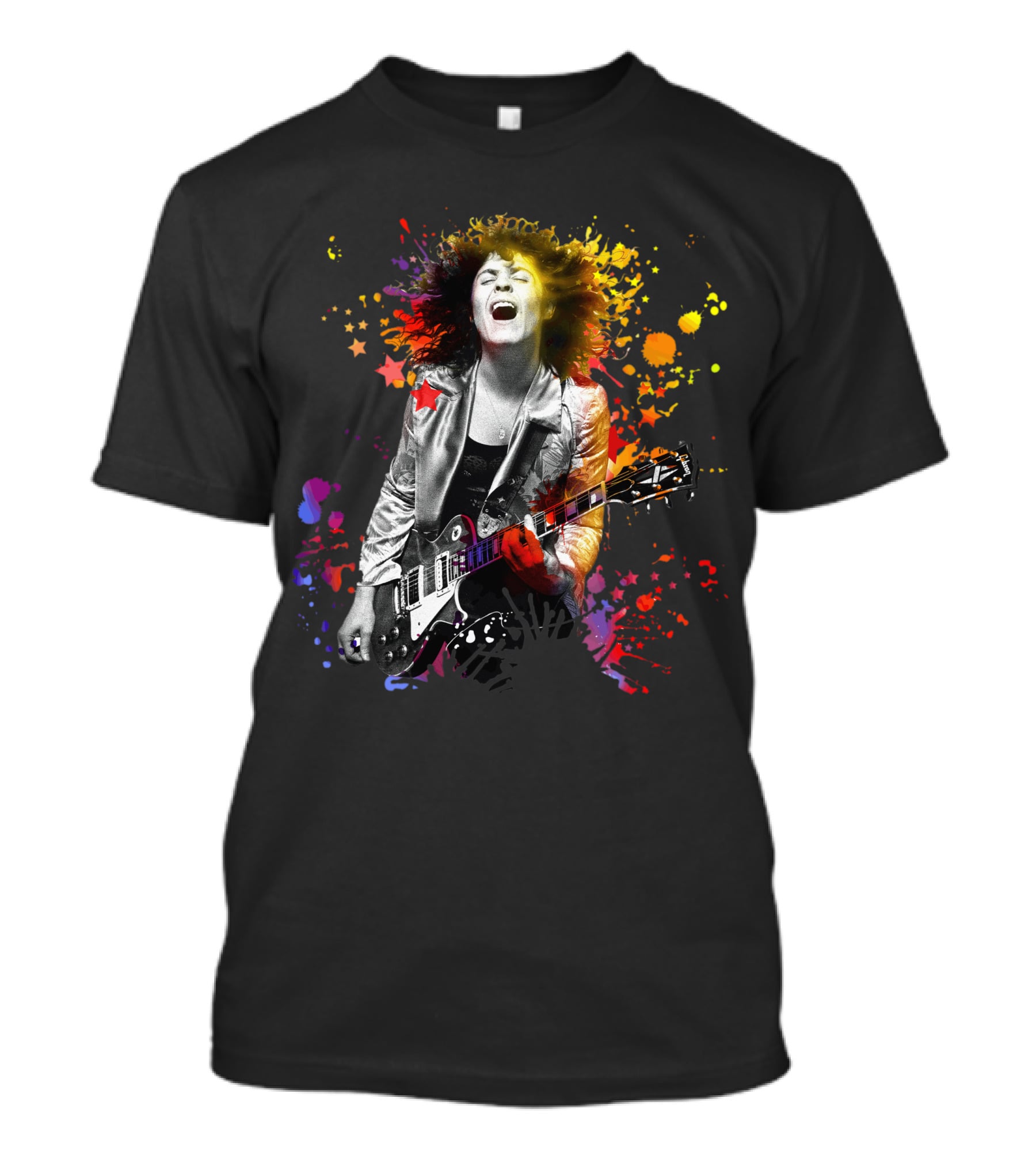 Vibrant Rock Guitarist With Colorful Splash T-Shirt