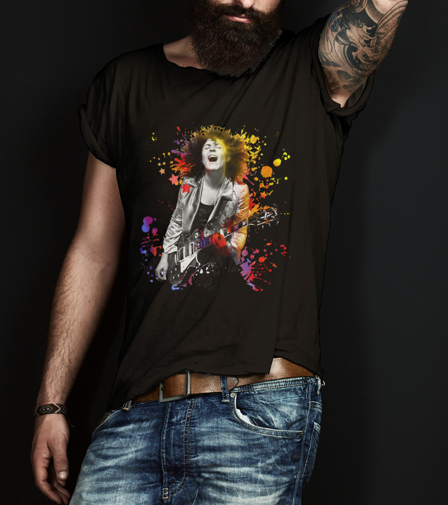 Vibrant Rock Guitarist With Colorful Splash T-Shirt