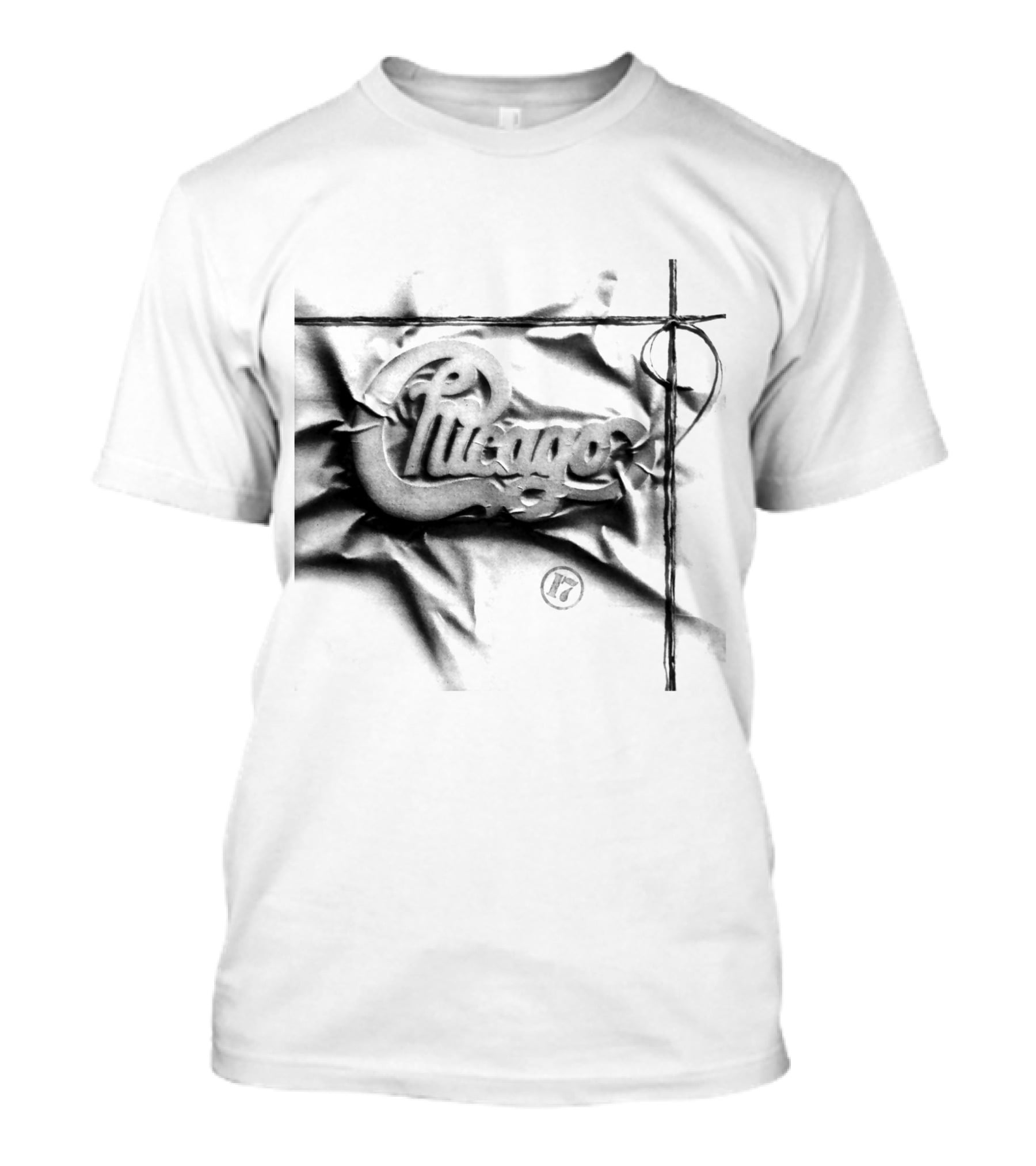 Chicago Graphic Script Wrinkled Black And White T-Shirt