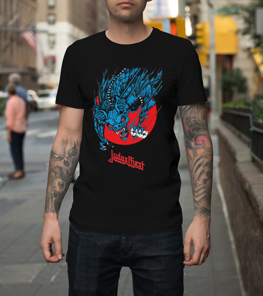 Judas Priest Fearsome Bat Monster Red Circle Debbie Harry Hairstyle T-Shirt