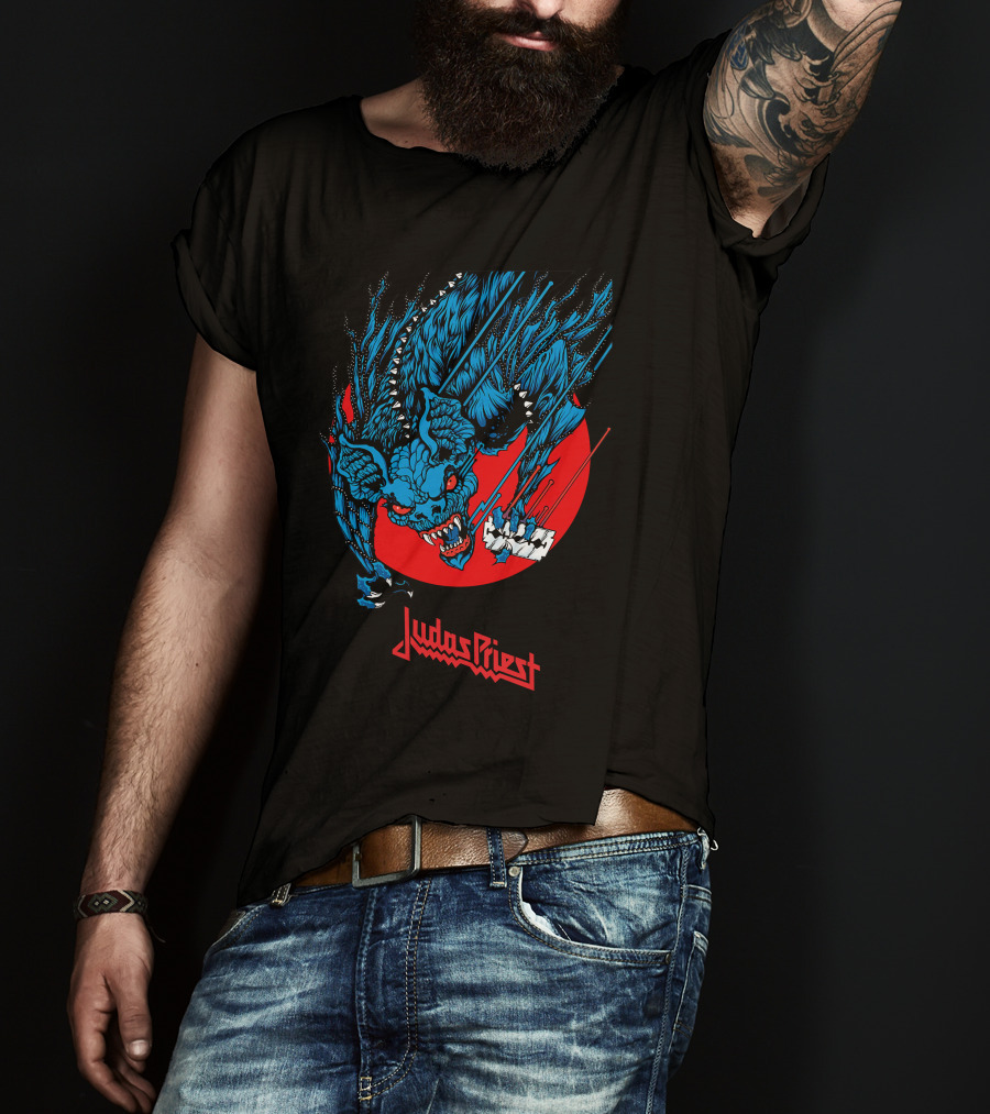Judas Priest Fearsome Bat Monster Red Circle Debbie Harry Hairstyle T-Shirt