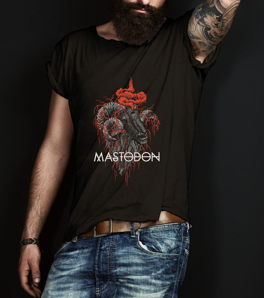 Mastodon Goat Head With Red Brain And Veins T-Shirt