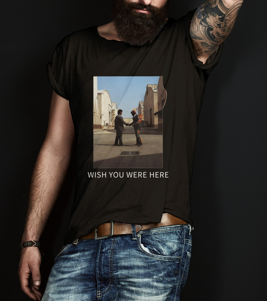 Wish You Were Here Album Cover Iconic Handshake Flame Scene T-Shirt