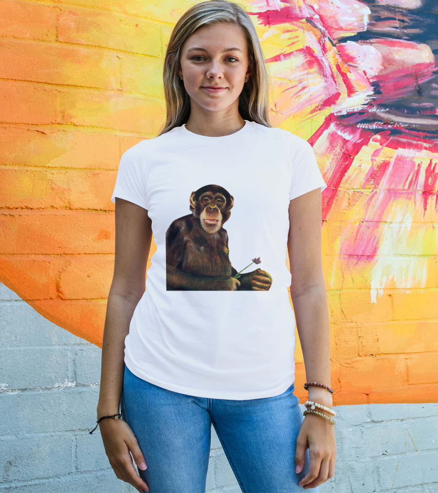 Chimpanzee Holding Purple Flower T-Shirt