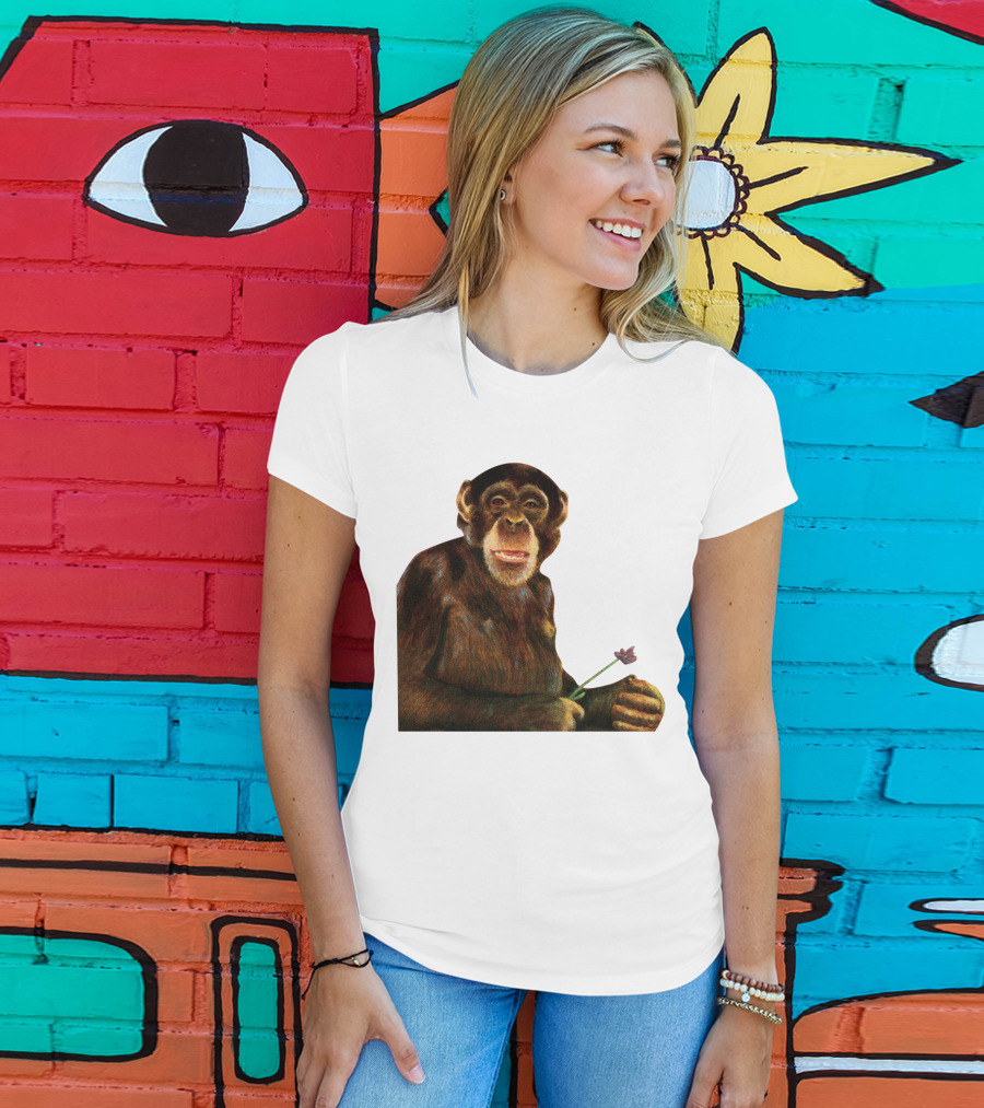 Chimpanzee Holding Purple Flower T-Shirt
