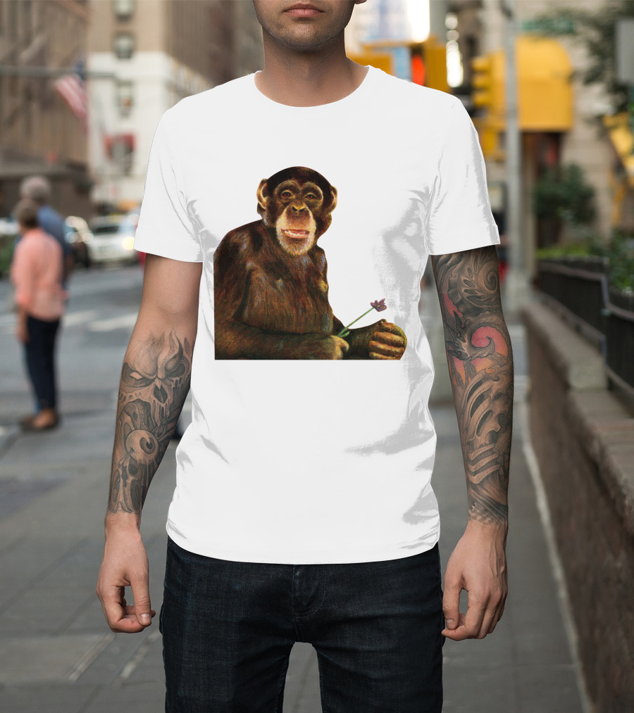Chimpanzee Holding Purple Flower T-Shirt