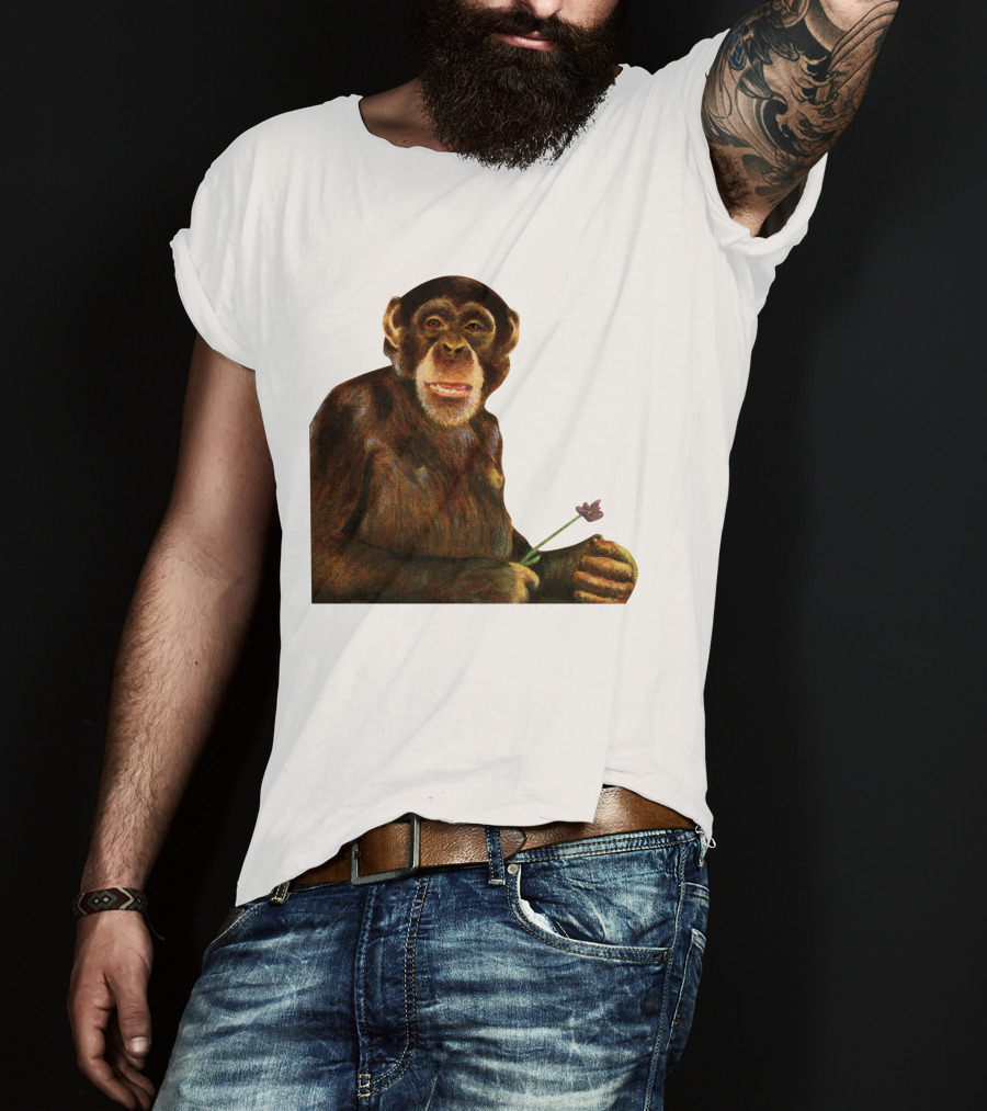 Chimpanzee Holding Purple Flower T-Shirt