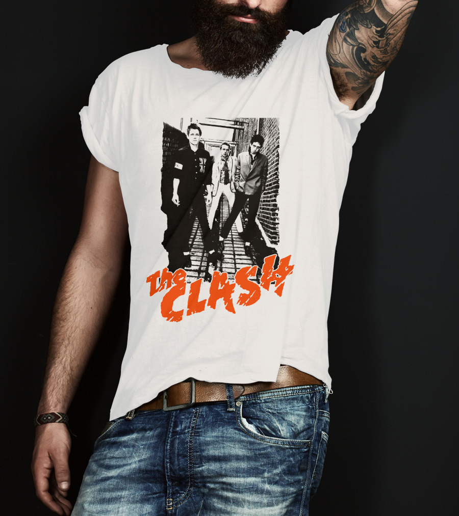The Clash Band Black And White Alley Photograph With Red T-Shirt