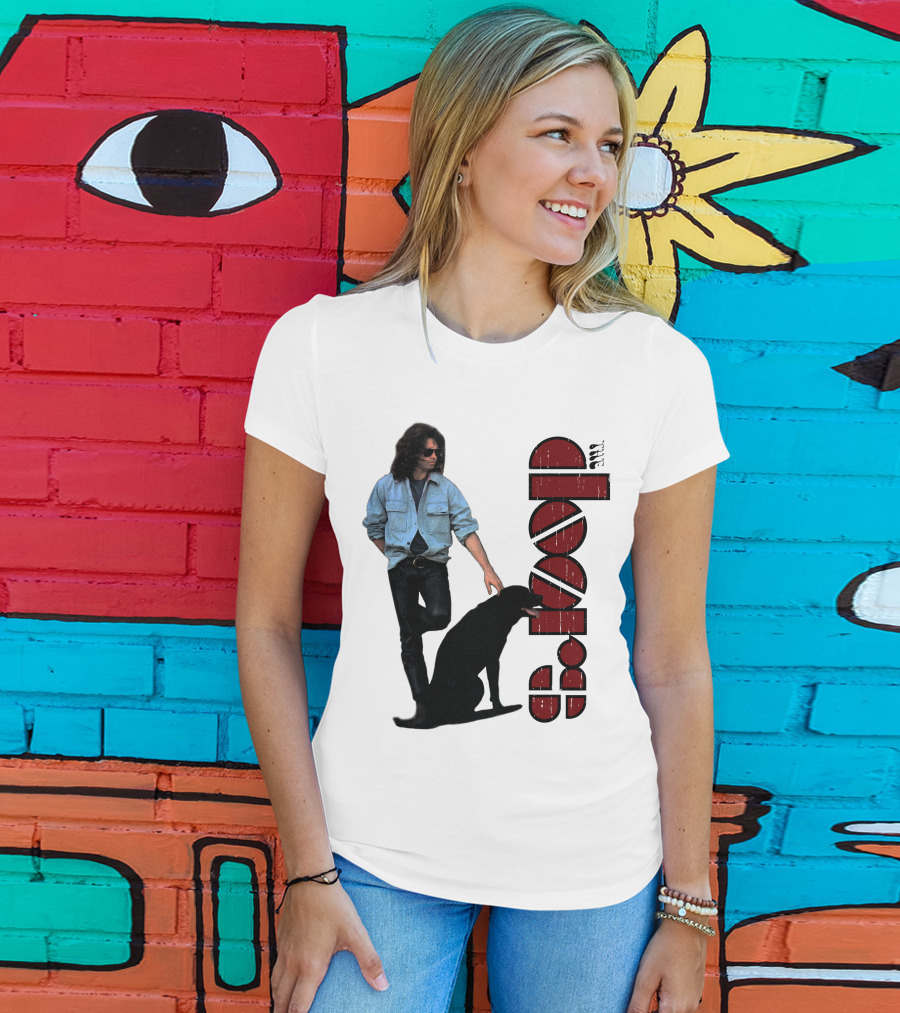 Jim Morrison Style With Dog And Retro Script T-Shirt