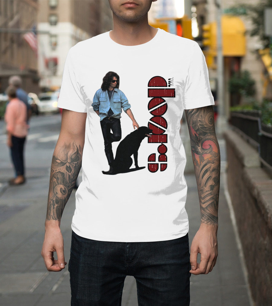 Jim Morrison Style With Dog And Retro Script T-Shirt