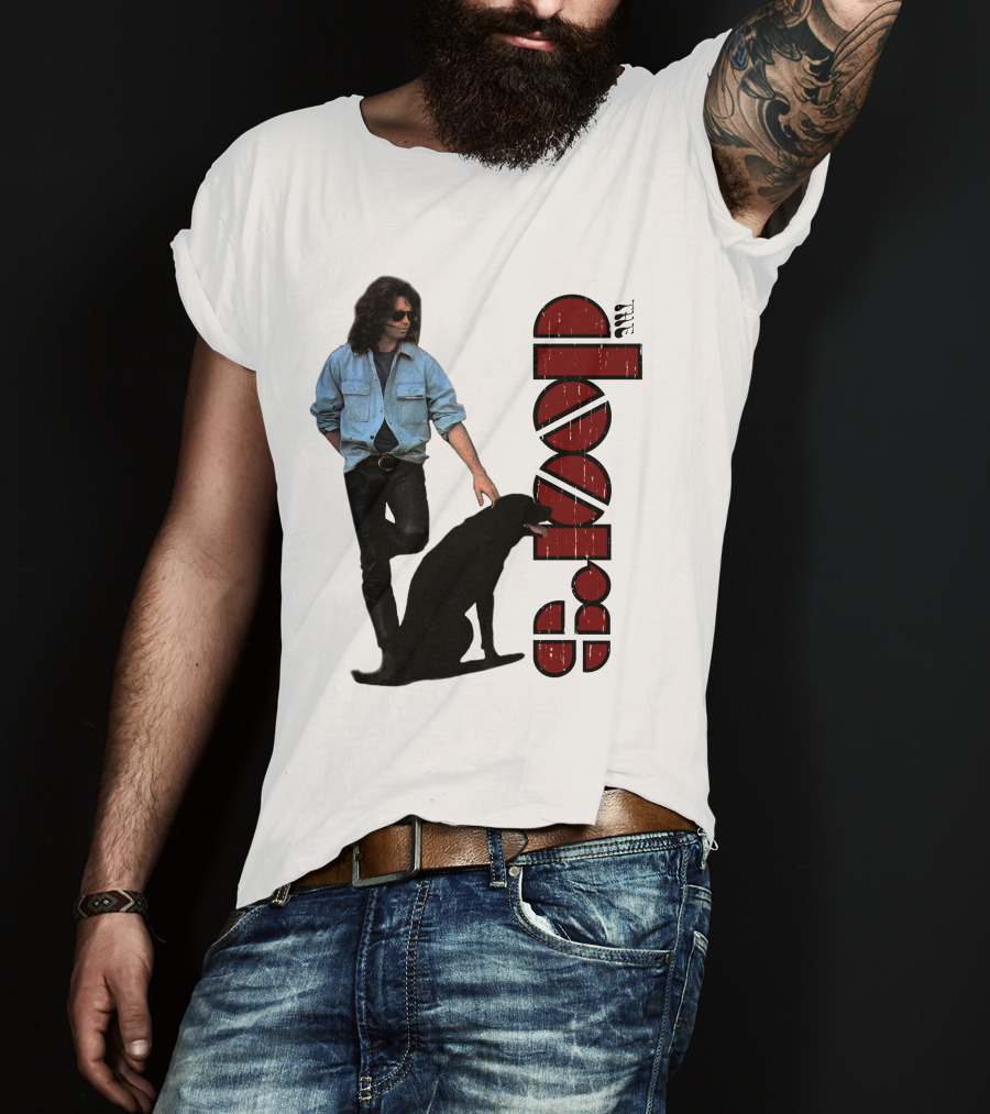 Jim Morrison Style With Dog And Retro Script T-Shirt