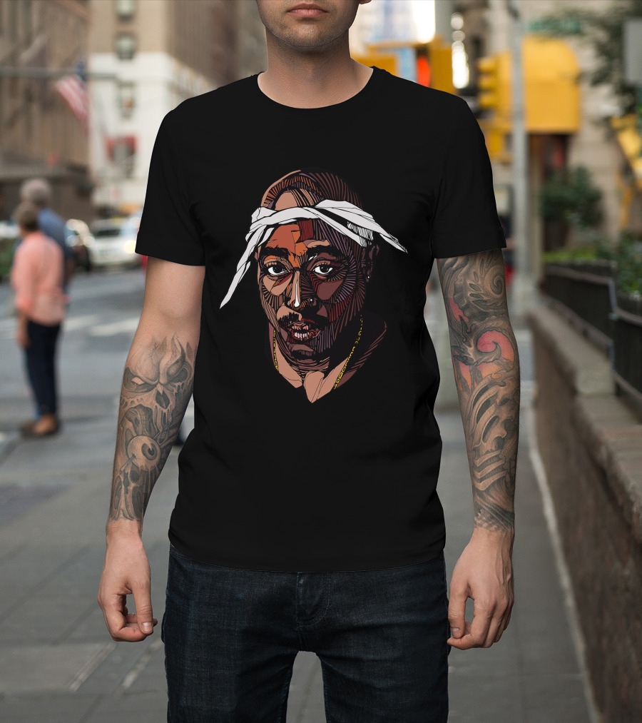 Tupac Shakur Illustration With Bandana T-Shirt
