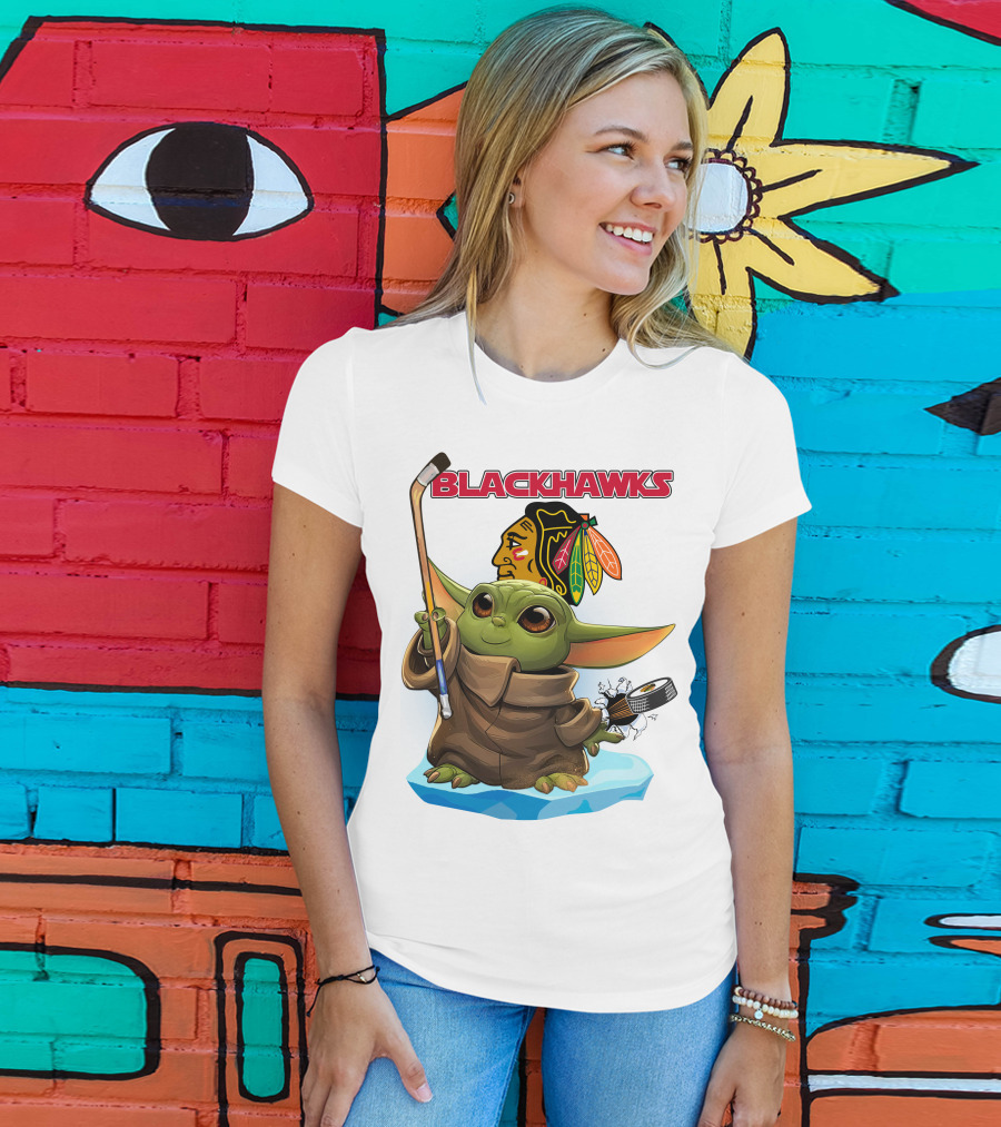 Baby Yoda Blackhawks Hockey T-Shirt