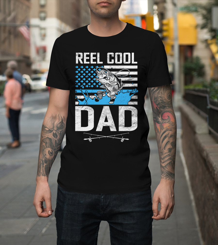 Reel Cool Dad American Flag Fish T-Shirt