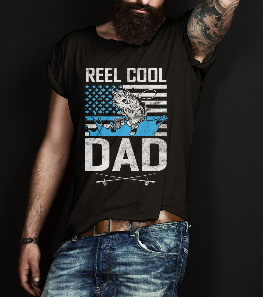 Reel Cool Dad American Flag Fish T-Shirt