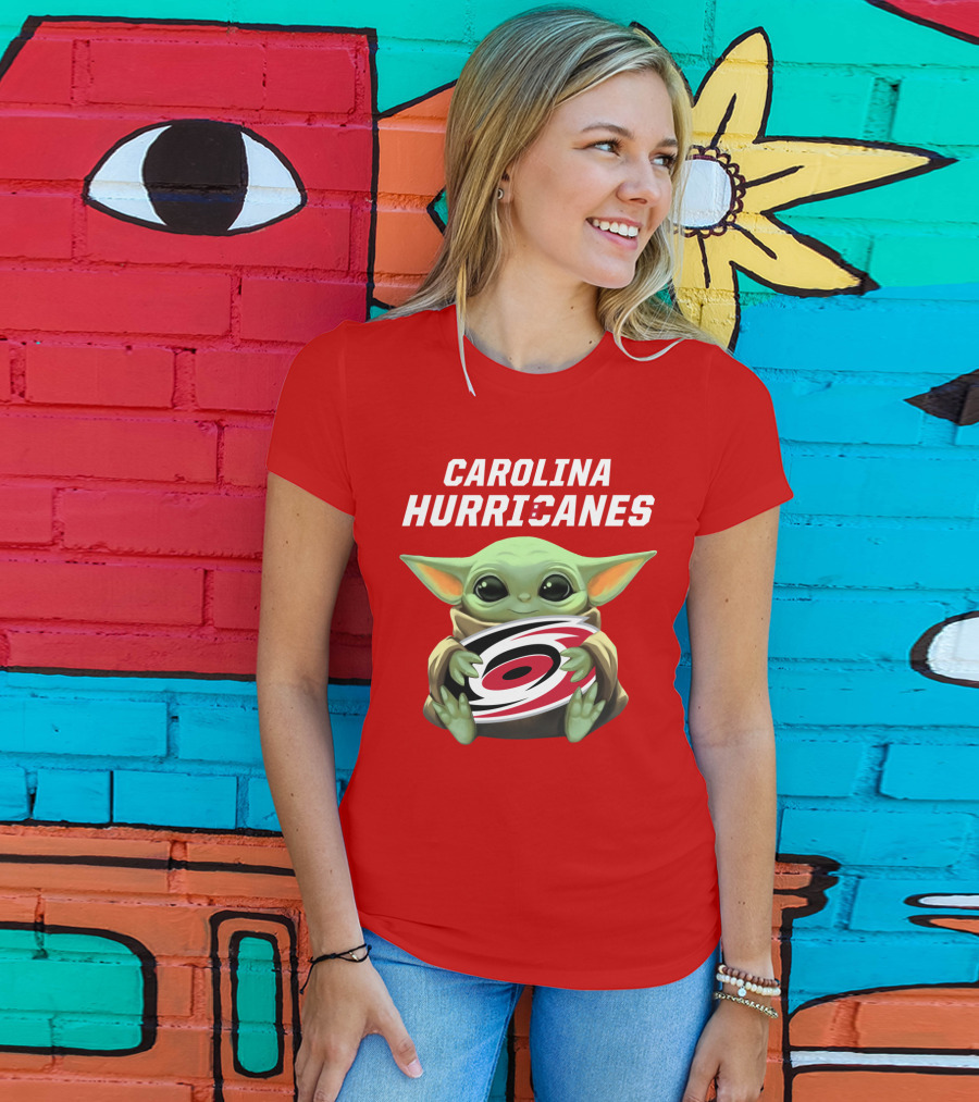 Carolina Hurricanes Baby Yoda Holding T-Shirt