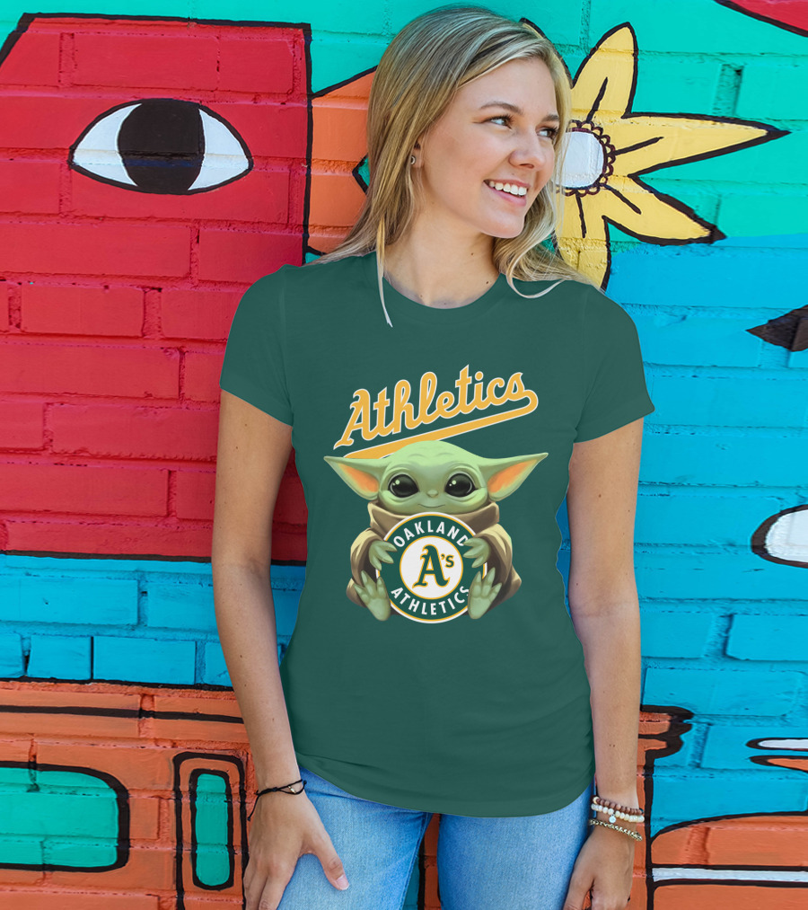 Oakland Athletics Baby Yoda Holding T-Shirt