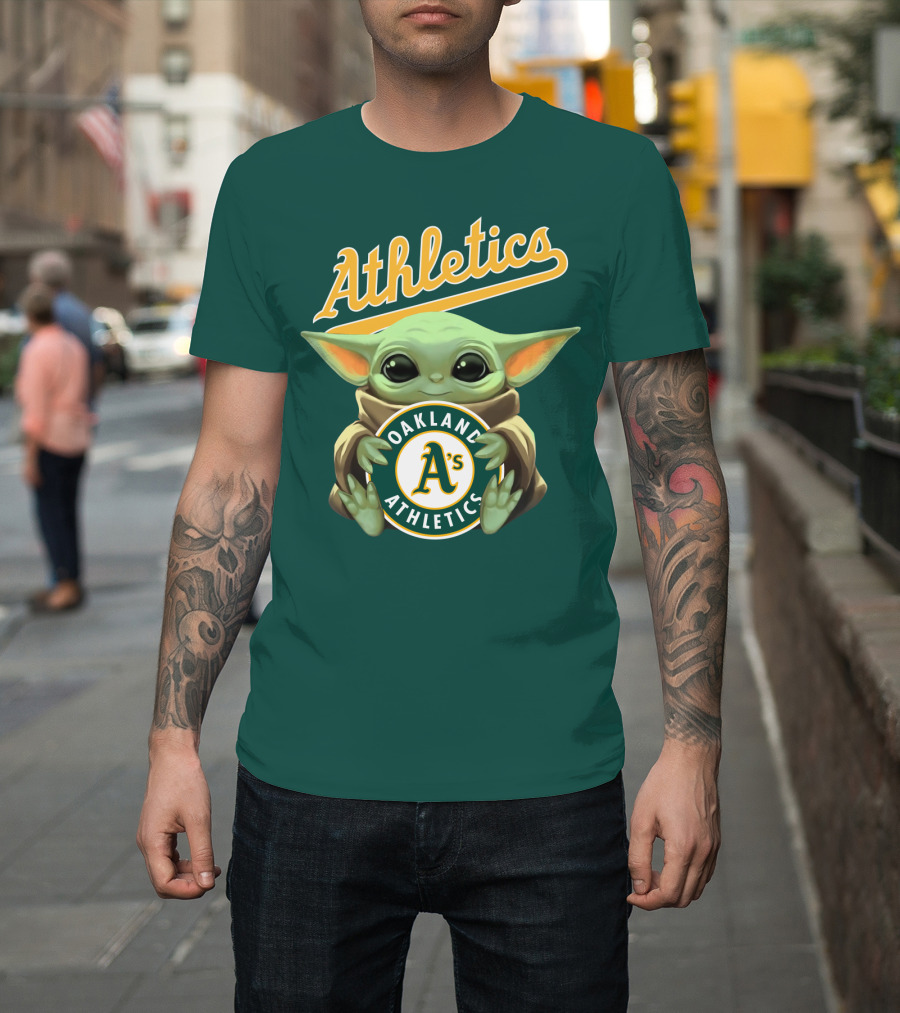 Oakland Athletics Baby Yoda Holding T-Shirt