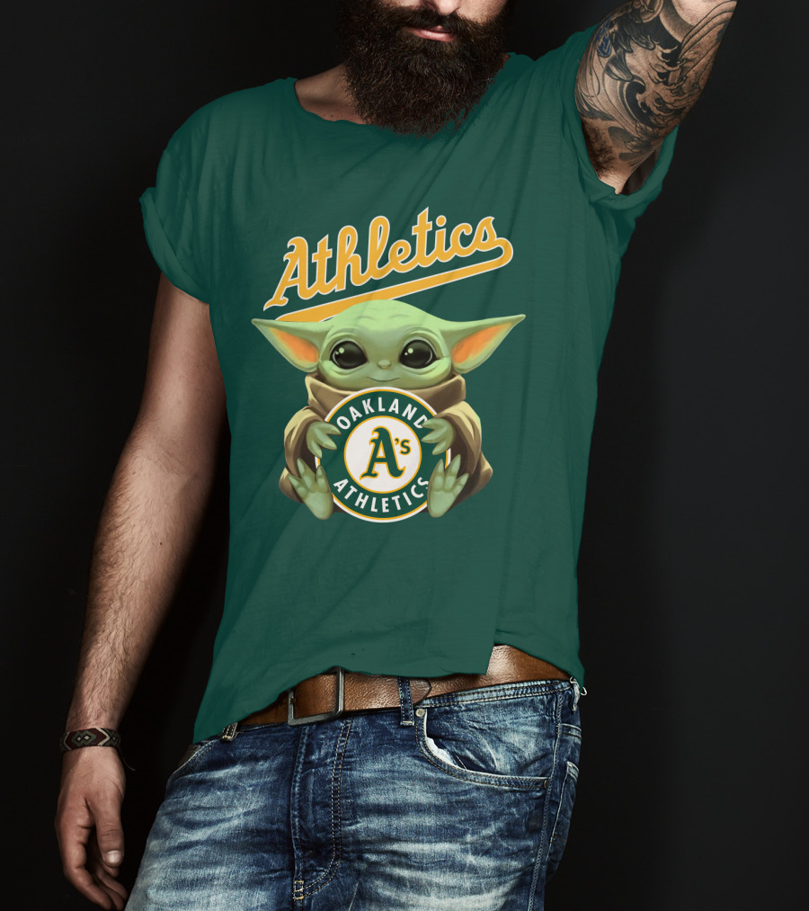 Oakland Athletics Baby Yoda Holding T-Shirt