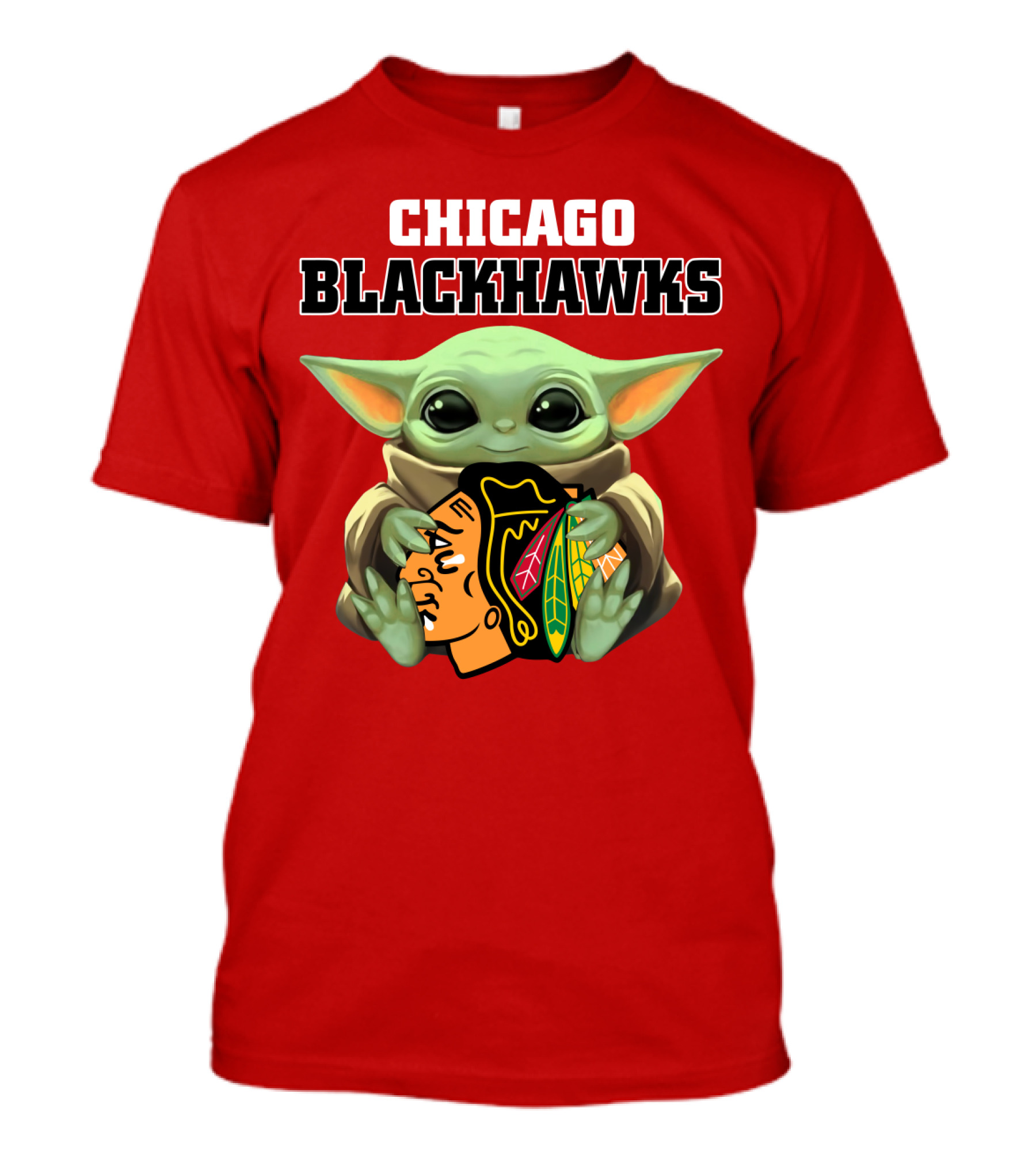 Chicago Blackhawks Baby Yoda Hugging Team T-Shirt