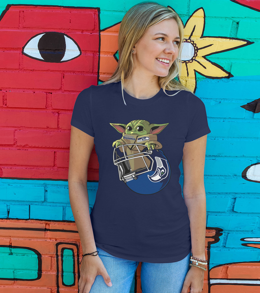 Seattle Seahawks Baby Yoda Helmet Fan T-Shirt