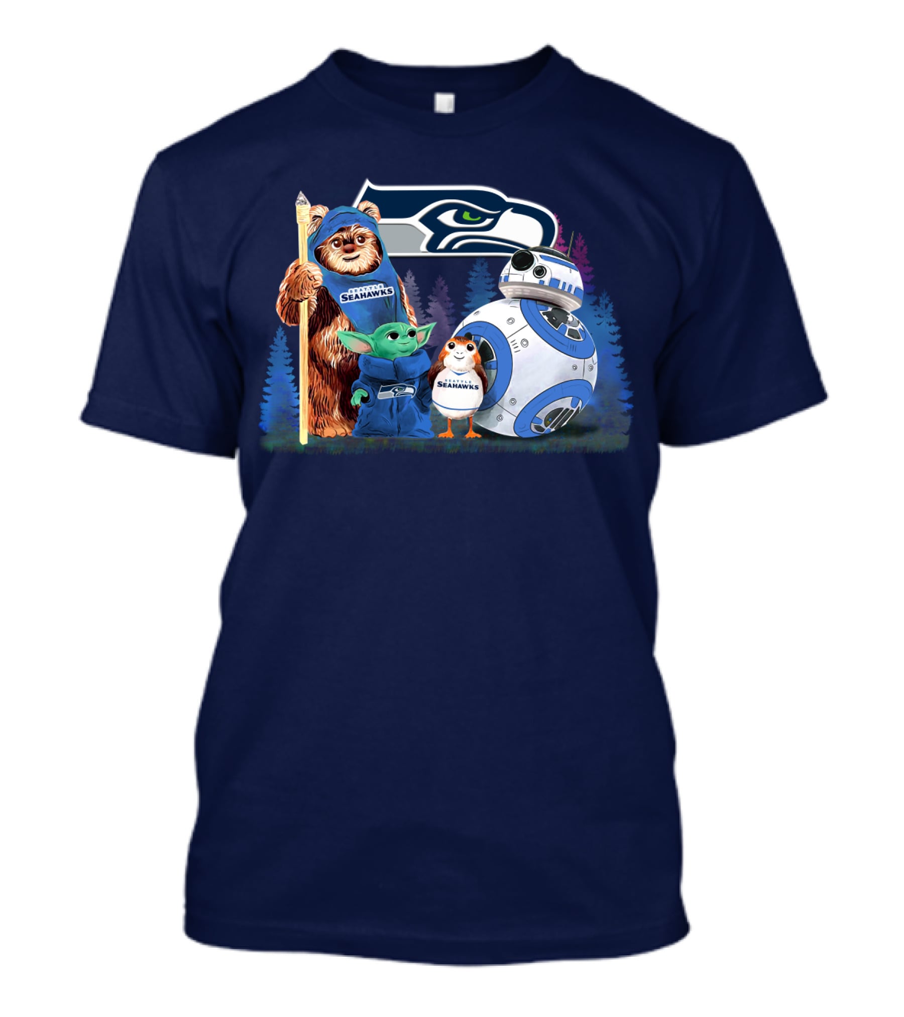 Star Wars Seahawks Ewok Baby Yoda BB-8 Porg Team T-Shirt