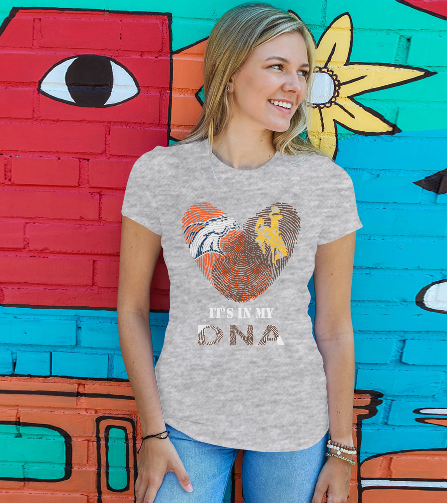 Denver Broncos And Wyoming Cowboys It's In My DNA Fingerprint Heart T-Shirt