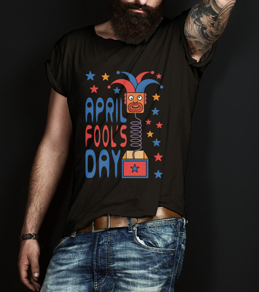 April Fool's Day Jack-in-the-Box Stars And Jester Hat T-Shirt