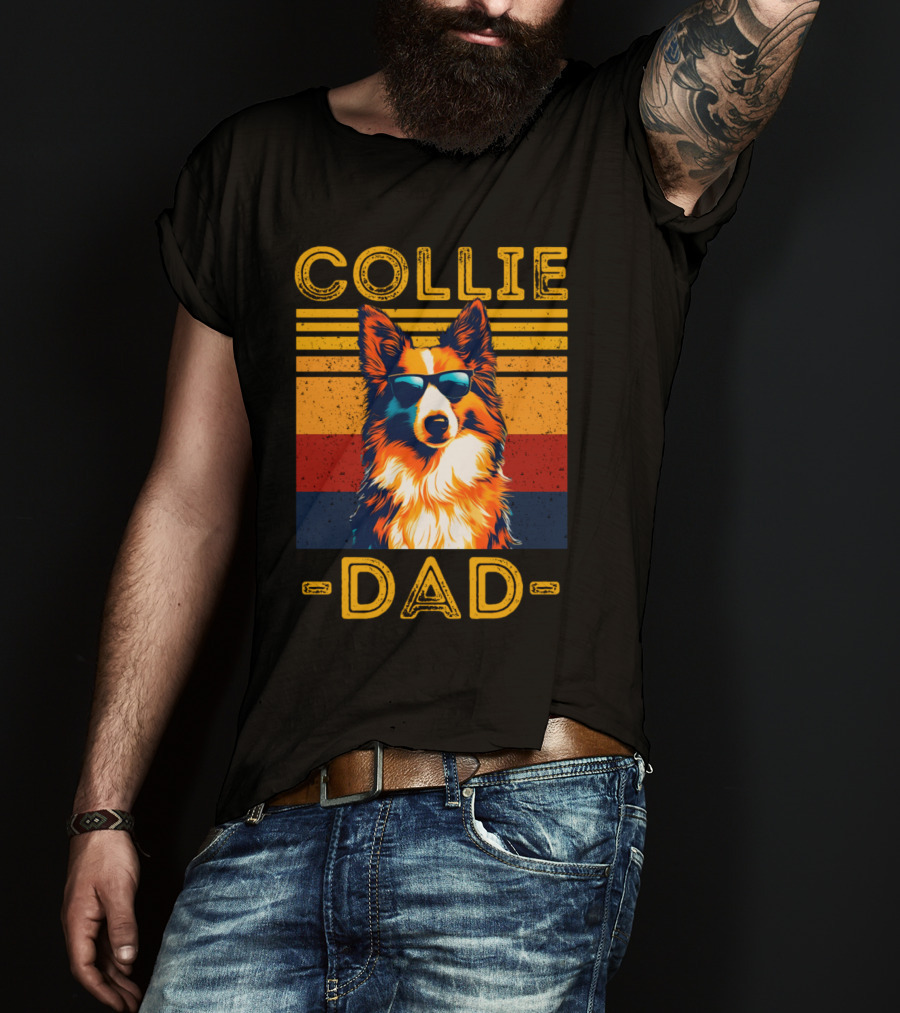 COLLIE DAD Retro Sunglasses Dog Vintage Stripes T-Shirt