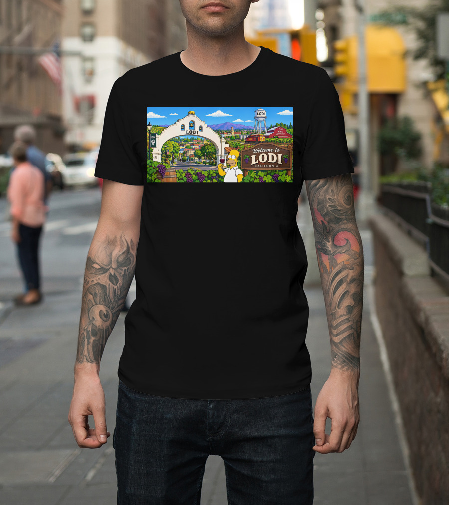 Welcome To Lodi California Homer Wine Country Scene T-Shirt