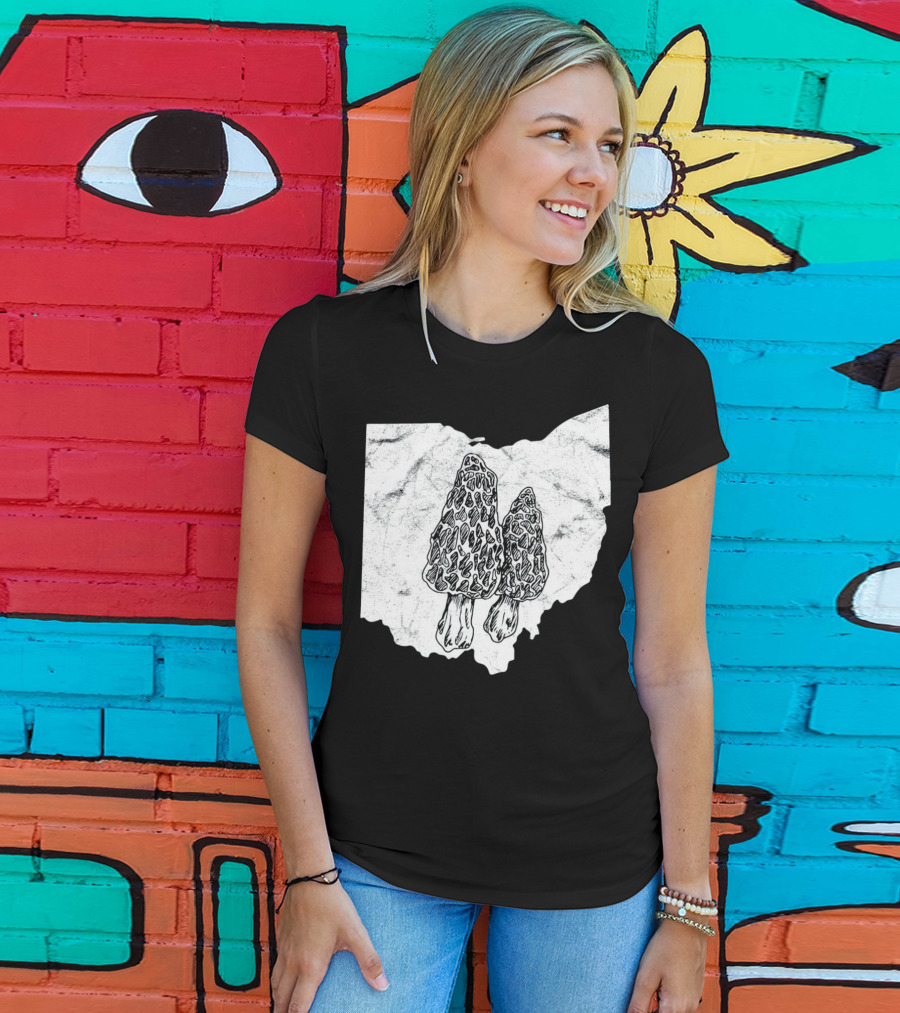 Ohio Morel Mushroom Hunting Map With Illustrated Morels T-Shirt