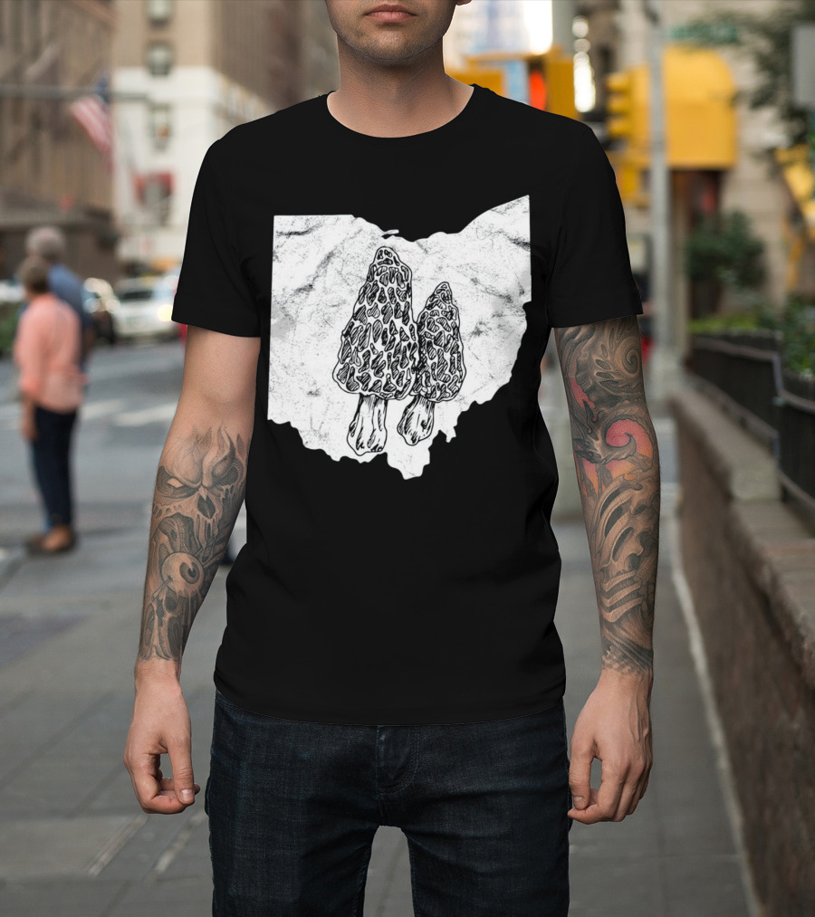 Ohio Morel Mushroom Hunting Map With Illustrated Morels T-Shirt