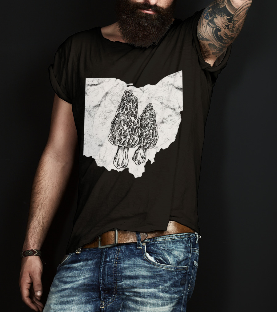 Ohio Morel Mushroom Hunting Map With Illustrated Morels T-Shirt