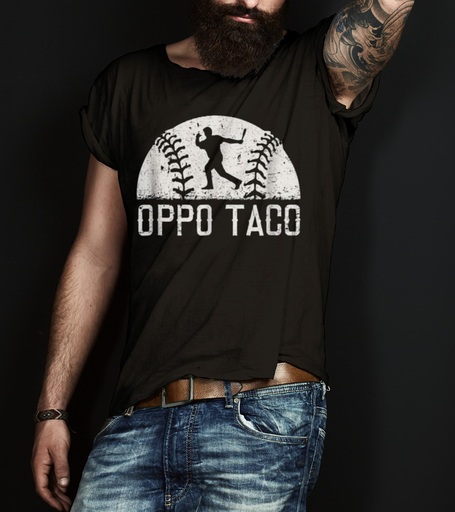 Oppo Taco Baseball Batter Silhouette With Stitching T-Shirt