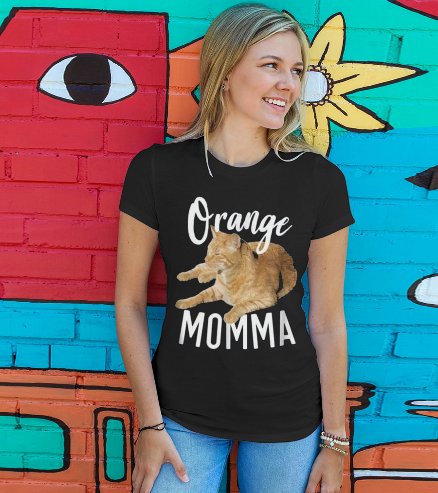 Orange Momma Tabby Cat Lover Graphic Text With Orange Tabby Cat Image T-Shirt
