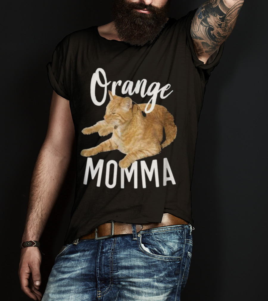 Orange Momma Tabby Cat Lover Graphic Text With Orange Tabby Cat Image T-Shirt