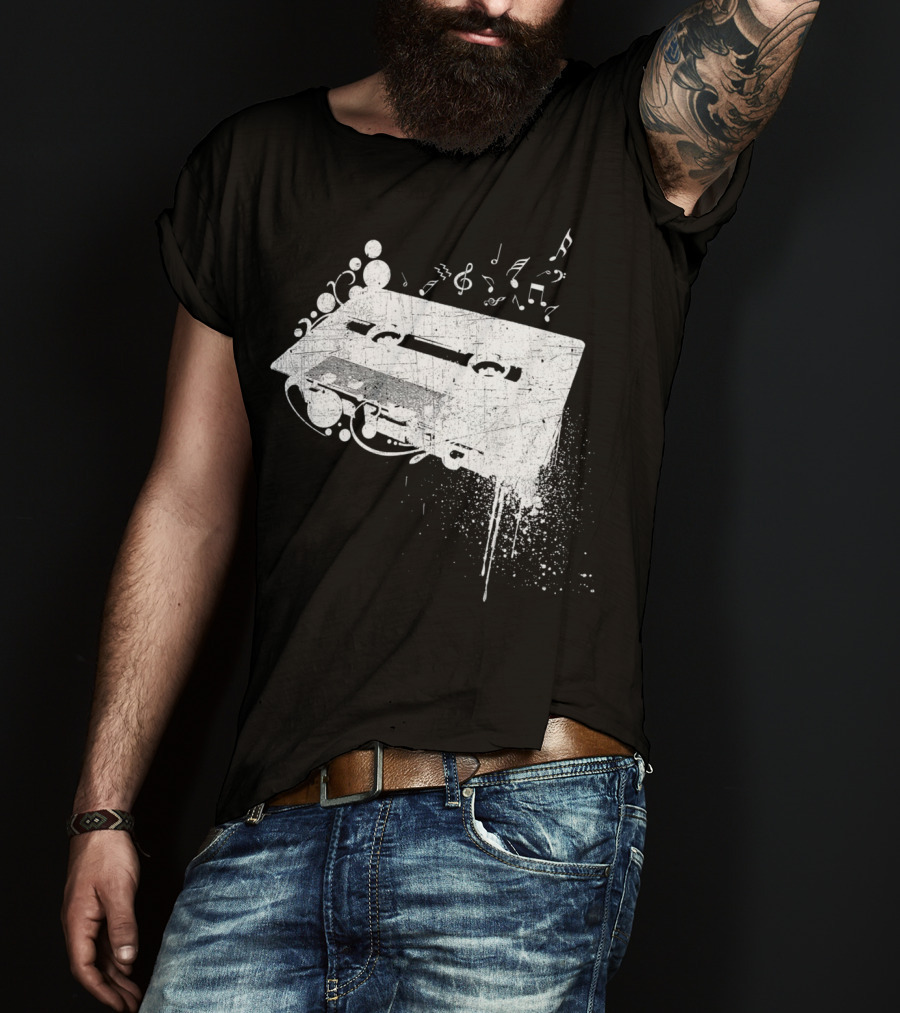Old School 80s Cassette Tape With Musical Notes Grunge Hip Hop T-Shirt