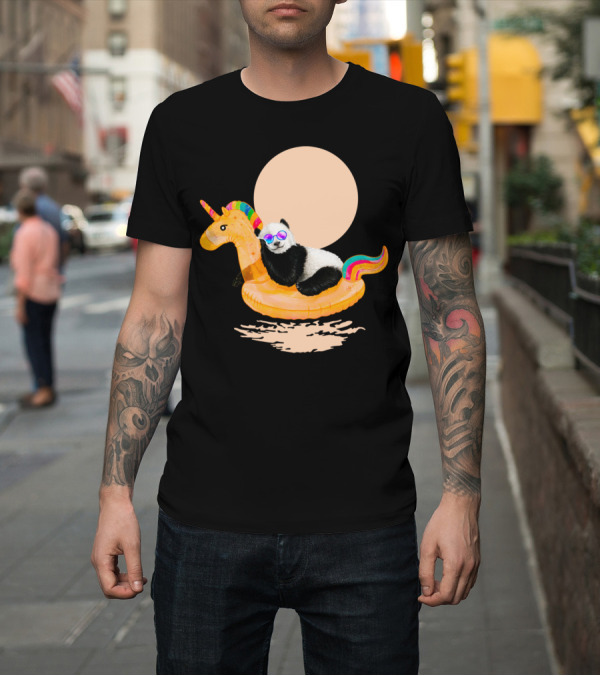 Shirt: Chillin Panda on Colorful Unicorn Pool Float with Sunglasses T-Shirt Chillin Panda on Colorful Unicorn Pool Float with Sunglasses T-Shirt