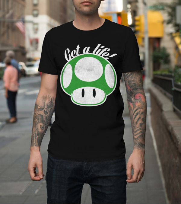 Shirt: Get A Life Green 1-Up Mushroom T-Shirt Get A Life Green 1-Up Mushroom T-Shirt