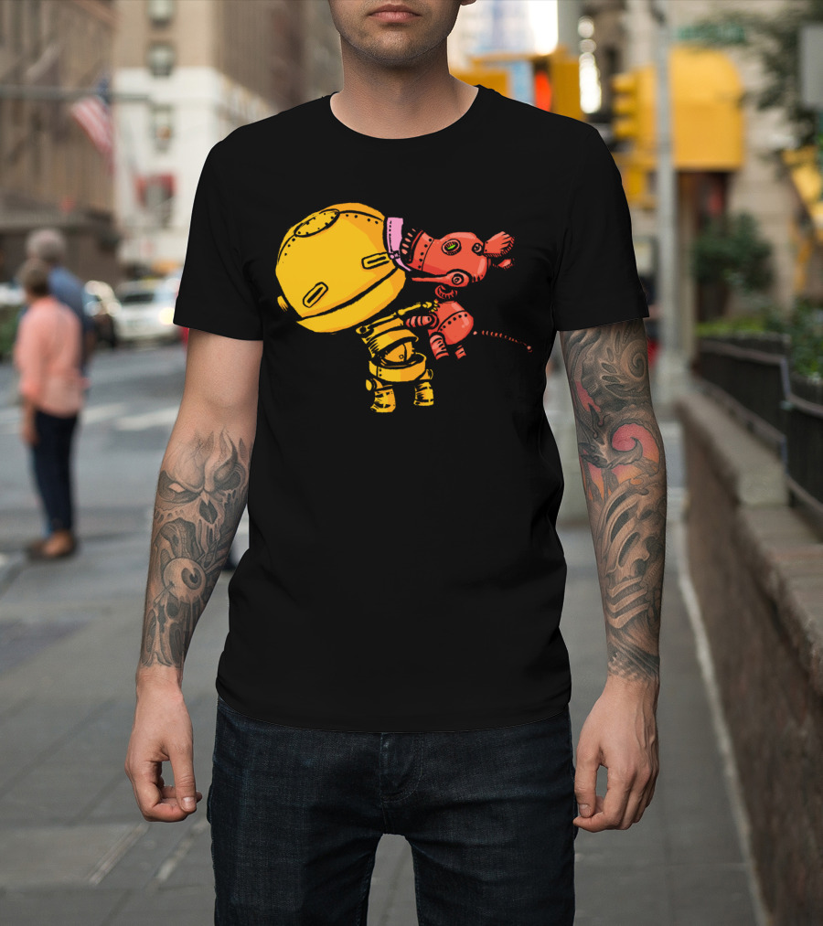 Cute Kids Robot Embracing Puppy T-Shirt