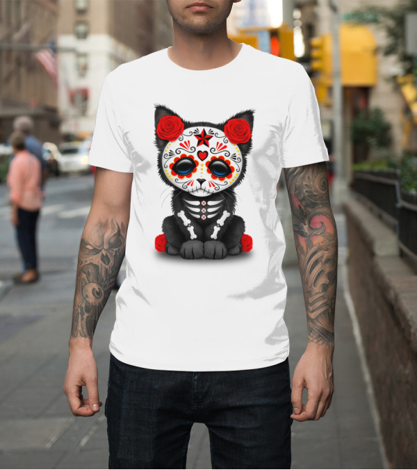 Shirt: Cute Red Roses Day Of The Dead Kitten Cat Skulls T-Shirt Cute Red Roses Day Of The Dead Kitten Cat Skulls T-Shirt