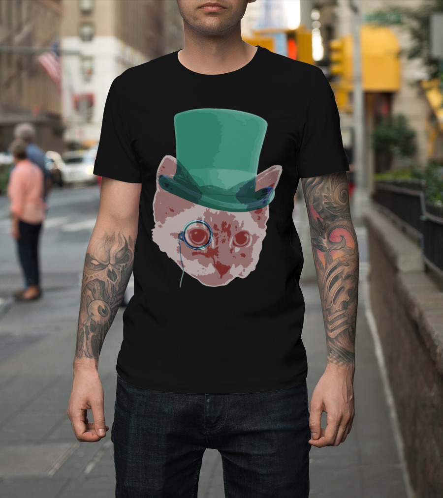 Classy Cat De Monocle Top Hat Cat T-Shirt