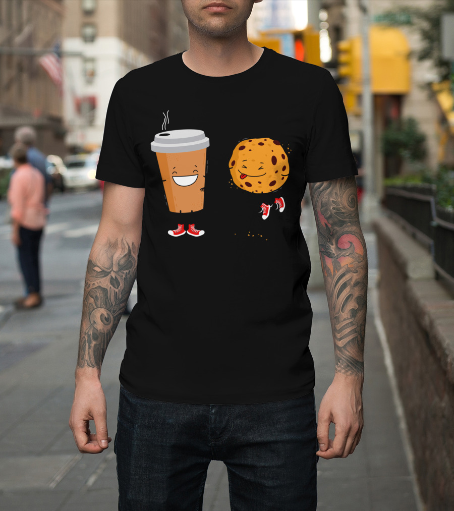 Coffee And Cookie Funny Cartoon With Sneakers T-Shirt