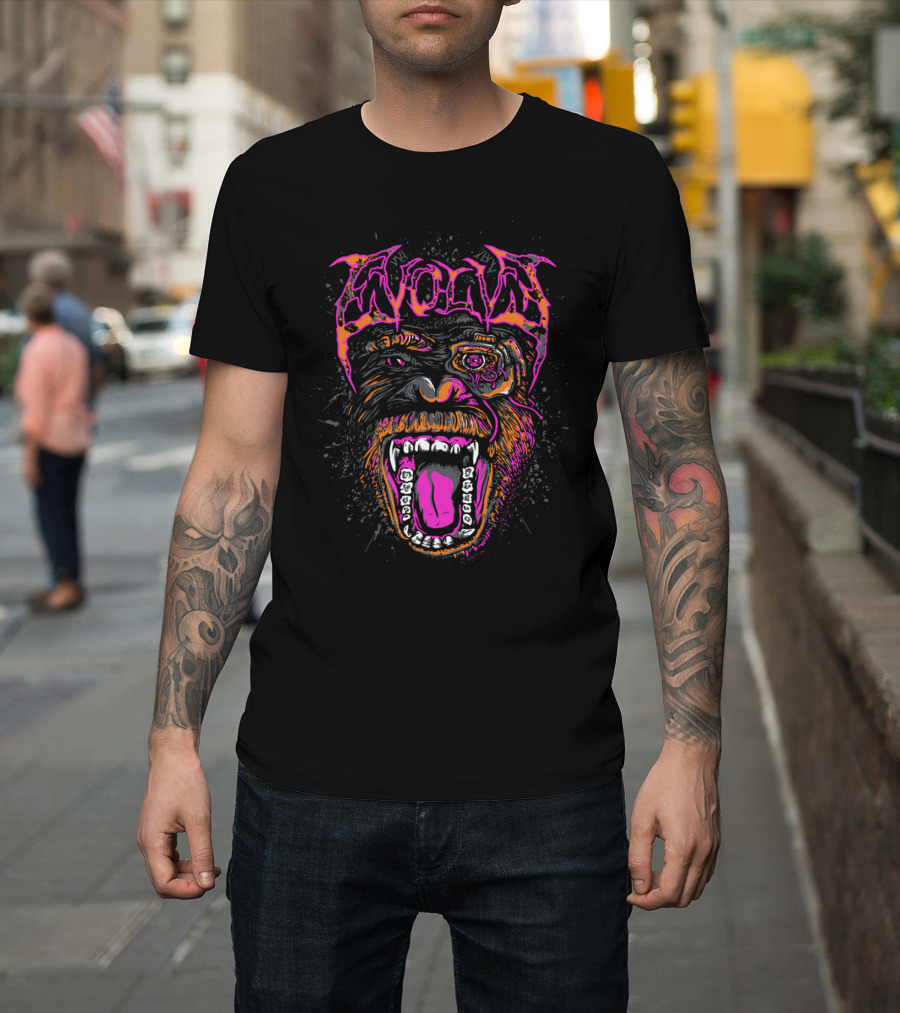 Evolve Chimp Graphic with Vibrant Colors and Intense Expression T-Shirt