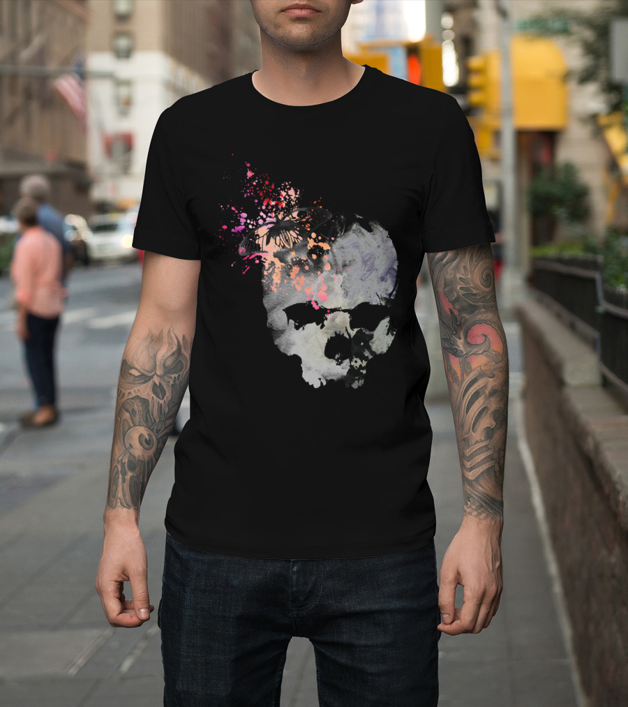 Butterflies in My Skull Abstract Skull Butterfly Paint Splatter T-Shirt