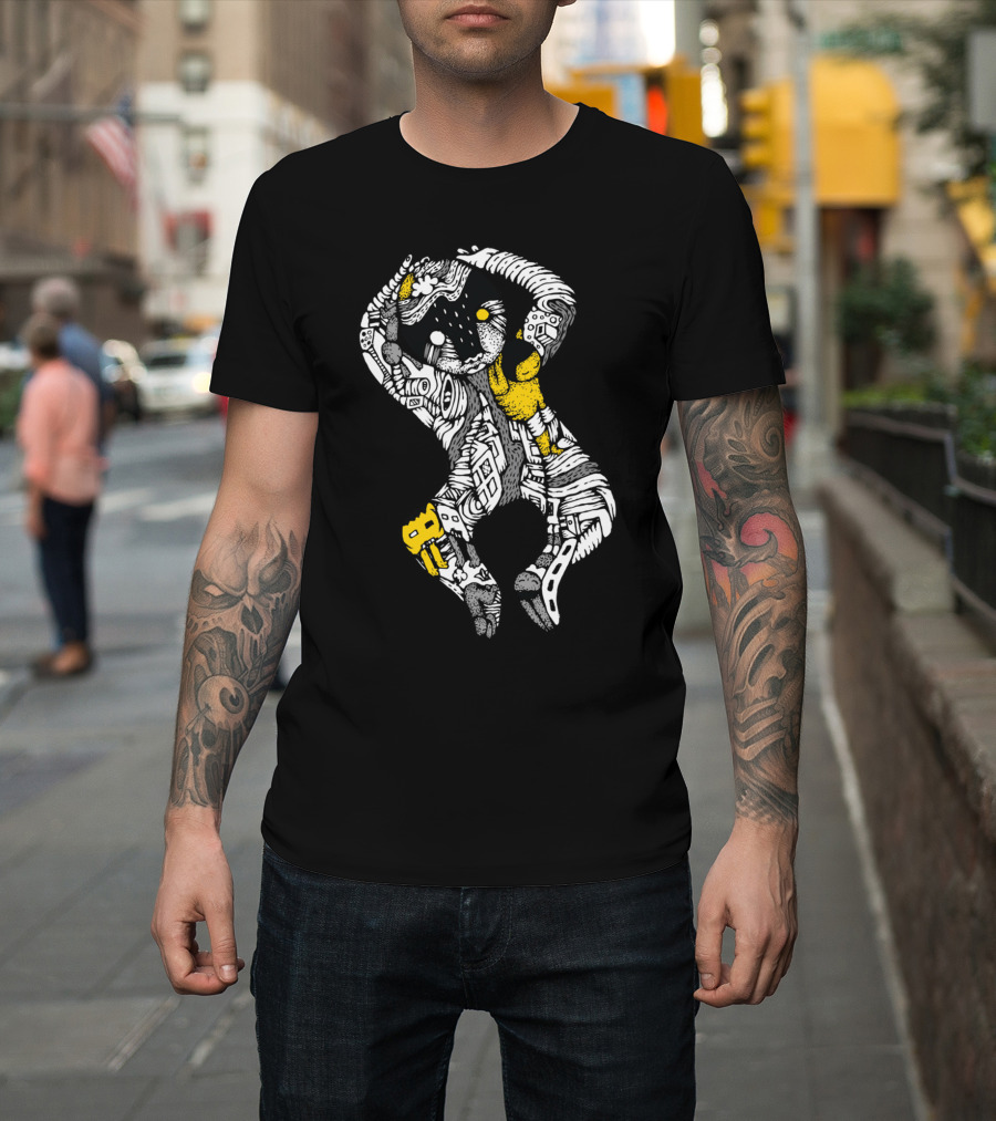 In the Corner Doodle Art Pattern Anthropomorphic Figure with Yellow Accents T-Shirt