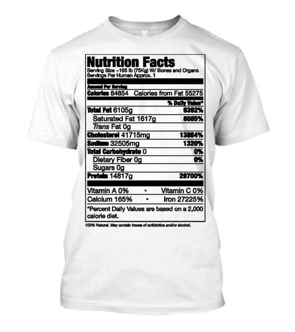 Nutrition Facts Serving Size Human Bones Organs Cholesterol Protein Iron T-Shirt