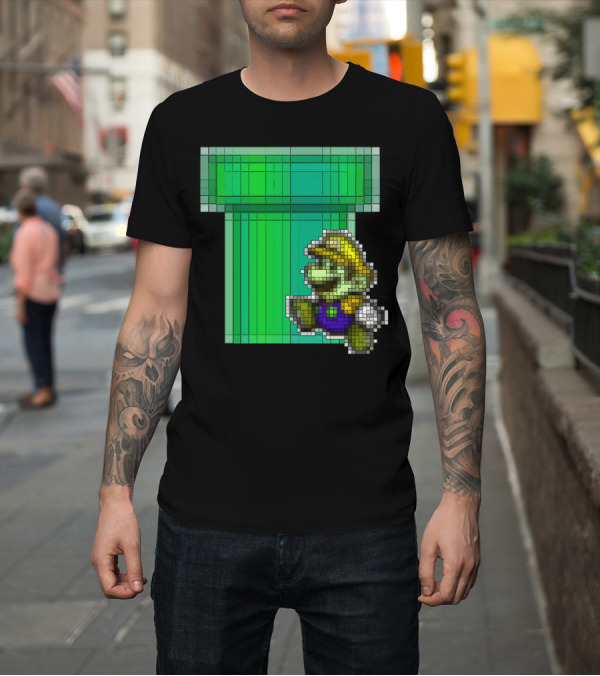 Shirt: Pixel Mario Green Pipe Adventure T-Shirt Pixel Mario Green Pipe Adventure T-Shirt