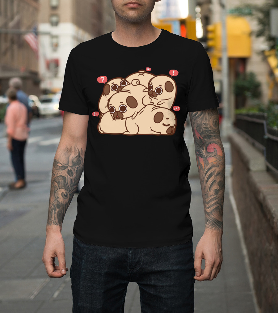 Grumble of Puglies Cute Pugs with Question and Exclamation Marks T-Shirt